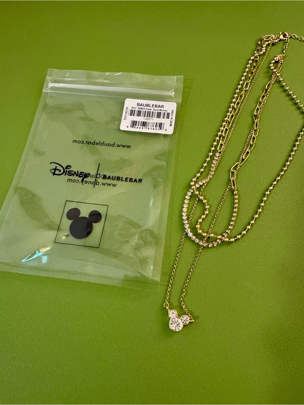 Disney x BaubleBar Gold-tone Layered Necklace with Crystal Mickey Pendant